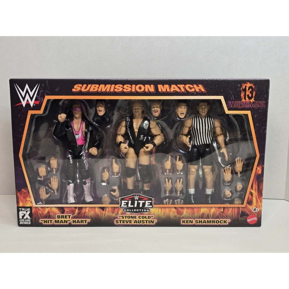 WWE Mattel Elite Collection Wrestlemania 13 Submission Match Figure 3 Pack NIB